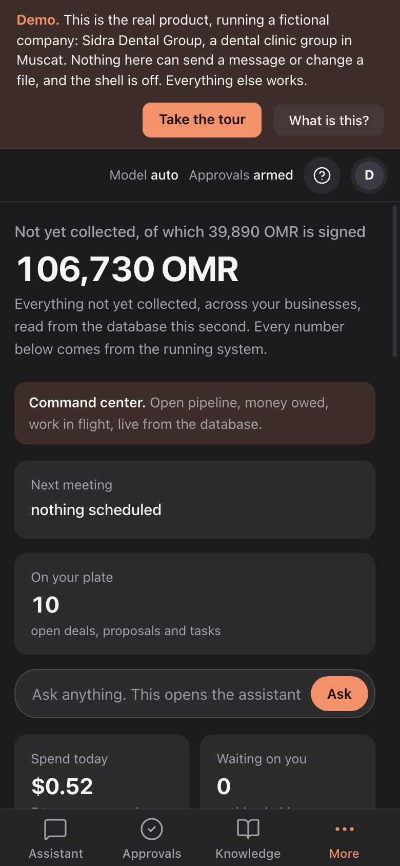 The Madar command center on the owner's phone